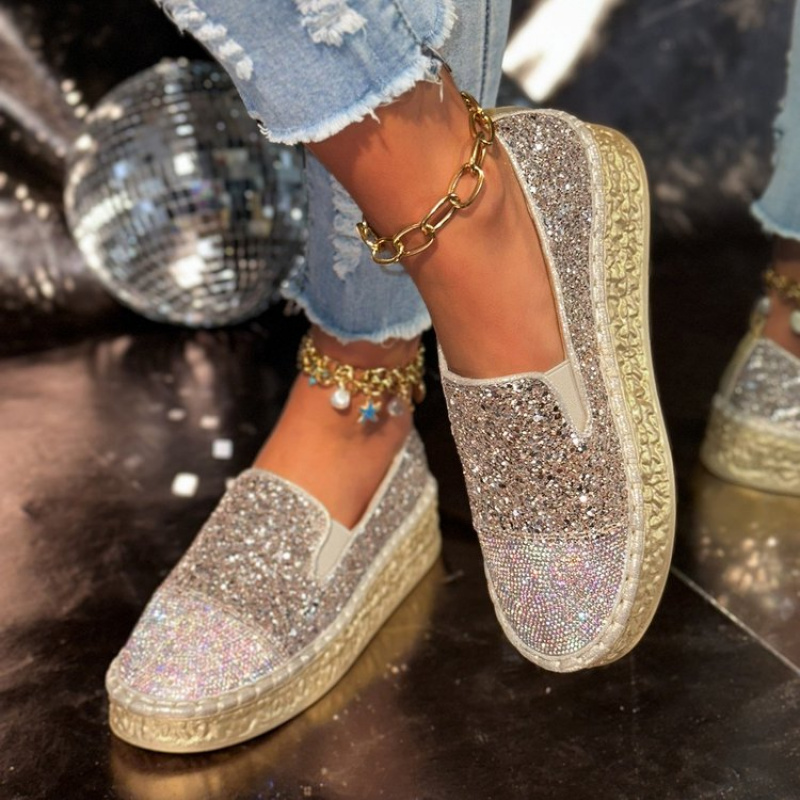 Zilveren glitter strass platfo - Espadrille Slip On recensie en prijs