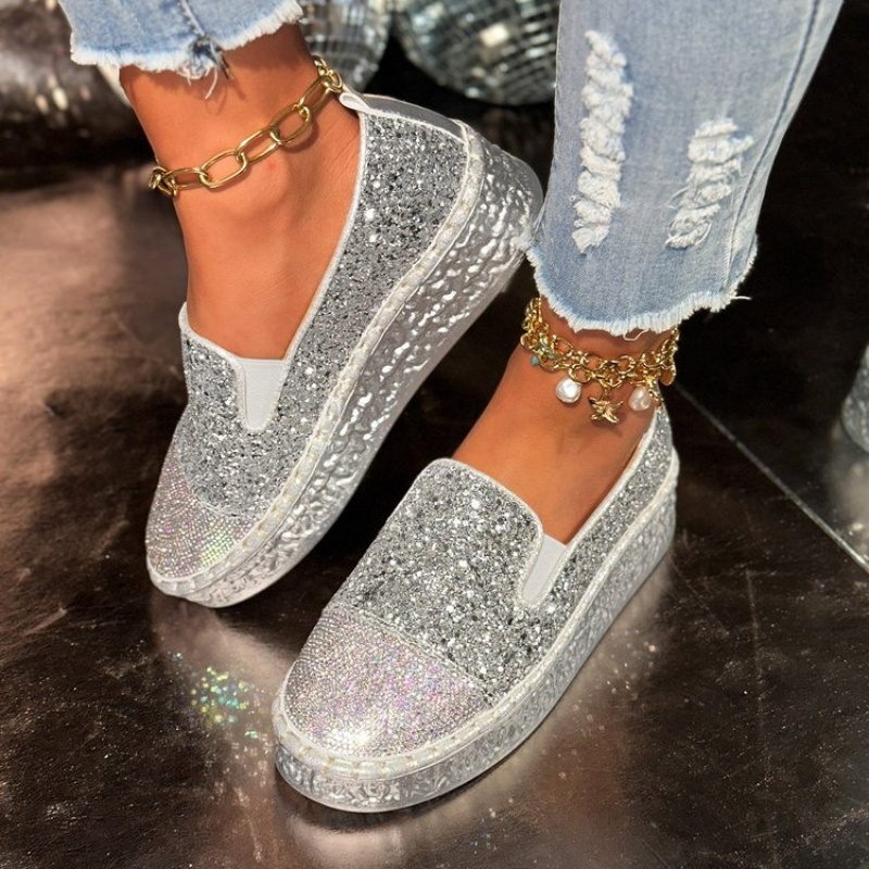 Zilveren glitter strass platfo - Espadrille Slip On recensie en prijs